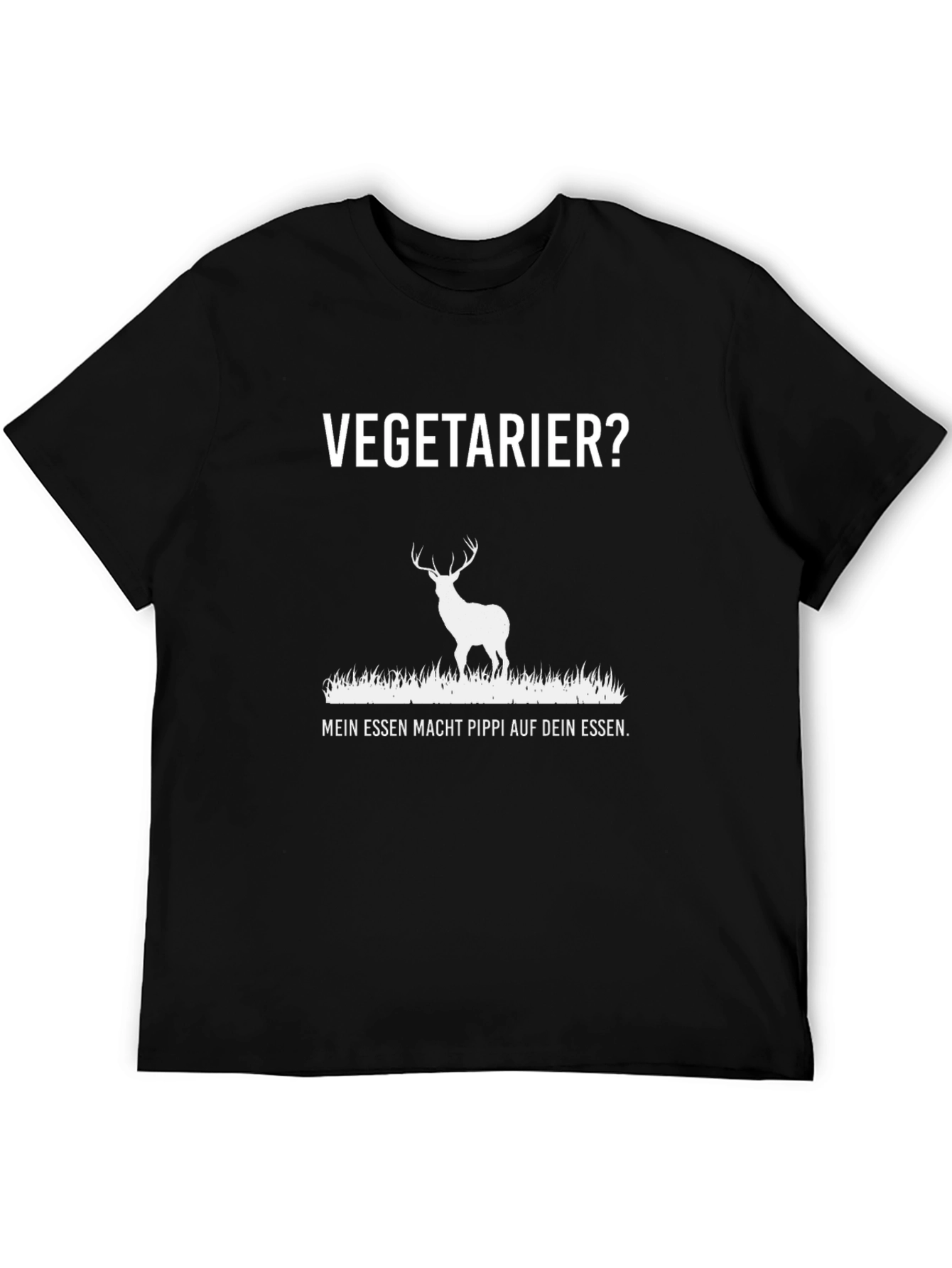 Black Vegetarier Funny Deer T-Shirt - My Food Pees On Your Food view 5