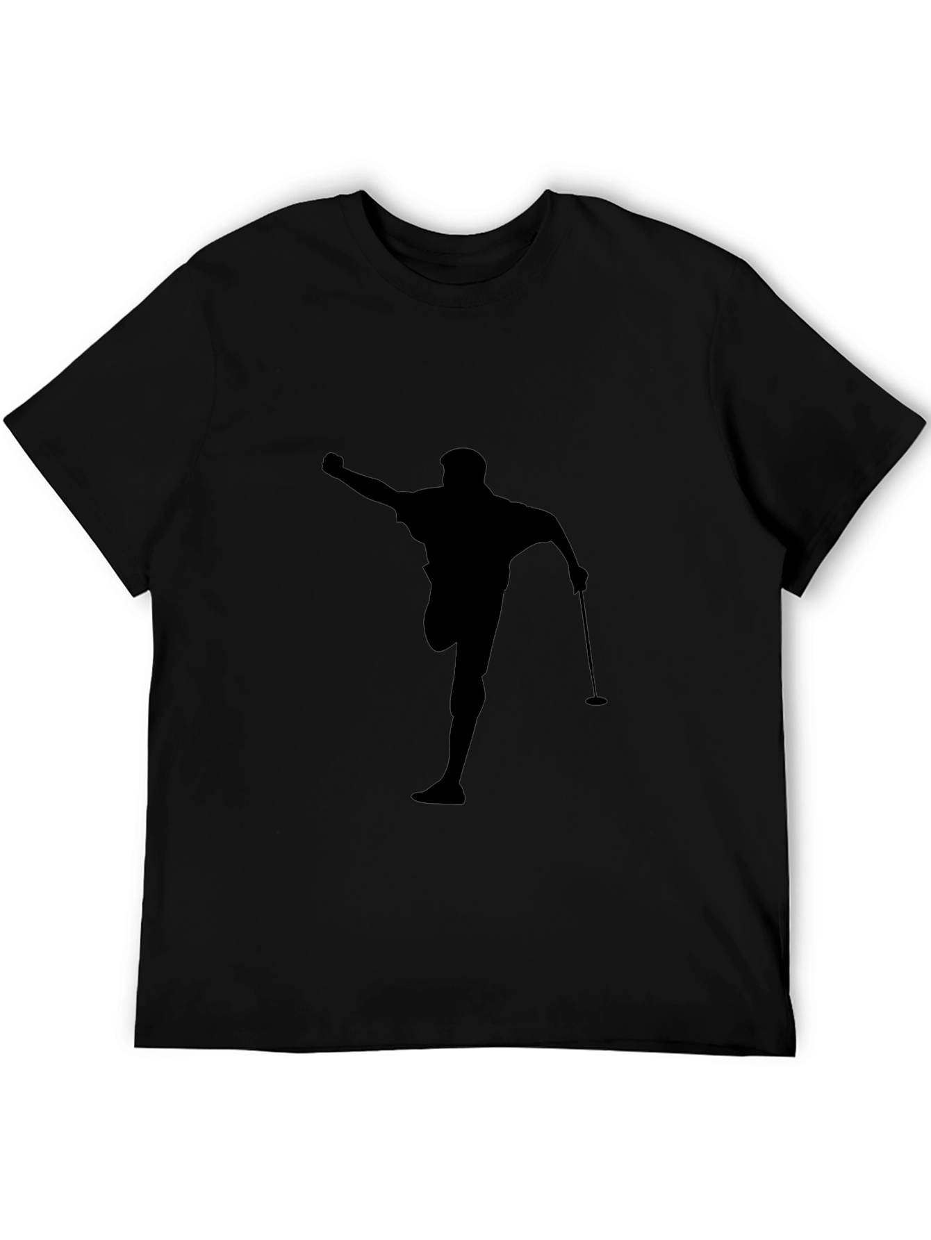 Black Golfer Silhouette Graphic Tee - Black Cotton Casual view 5