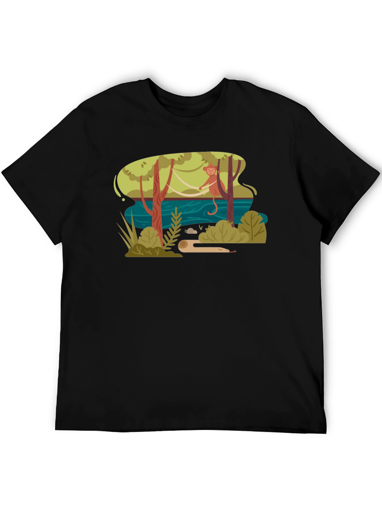 Black Jungle Monkey Graphic Tee - Unisex Black T-Shirt view 5