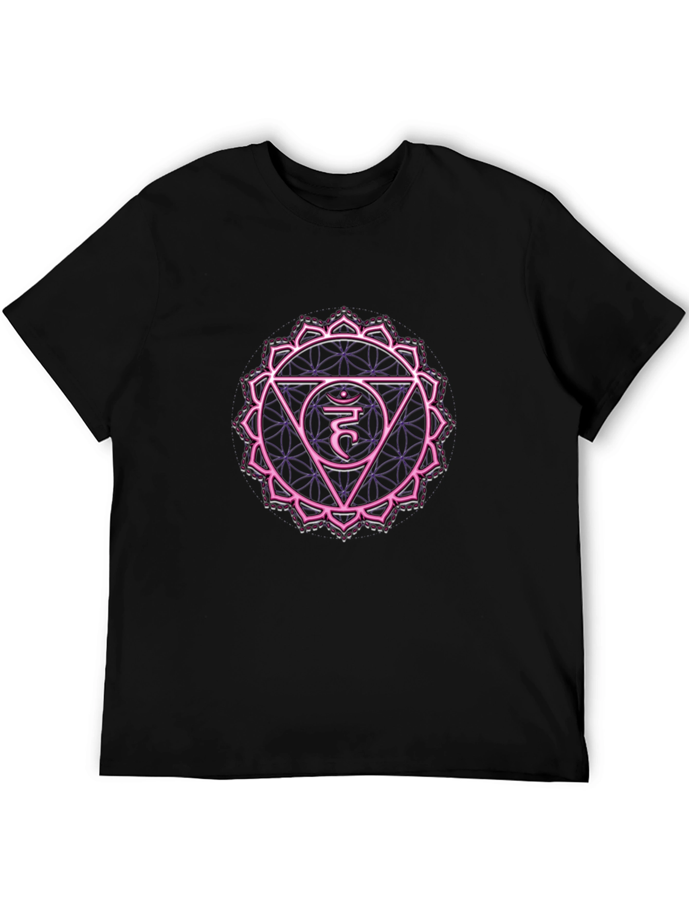 Black T-Shirt with Heart Chakra Design - 5