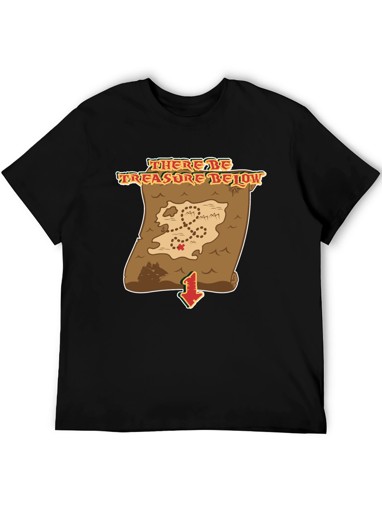 Black Treasure Map T-Shirt - Pirate's Booty Below! view 5
