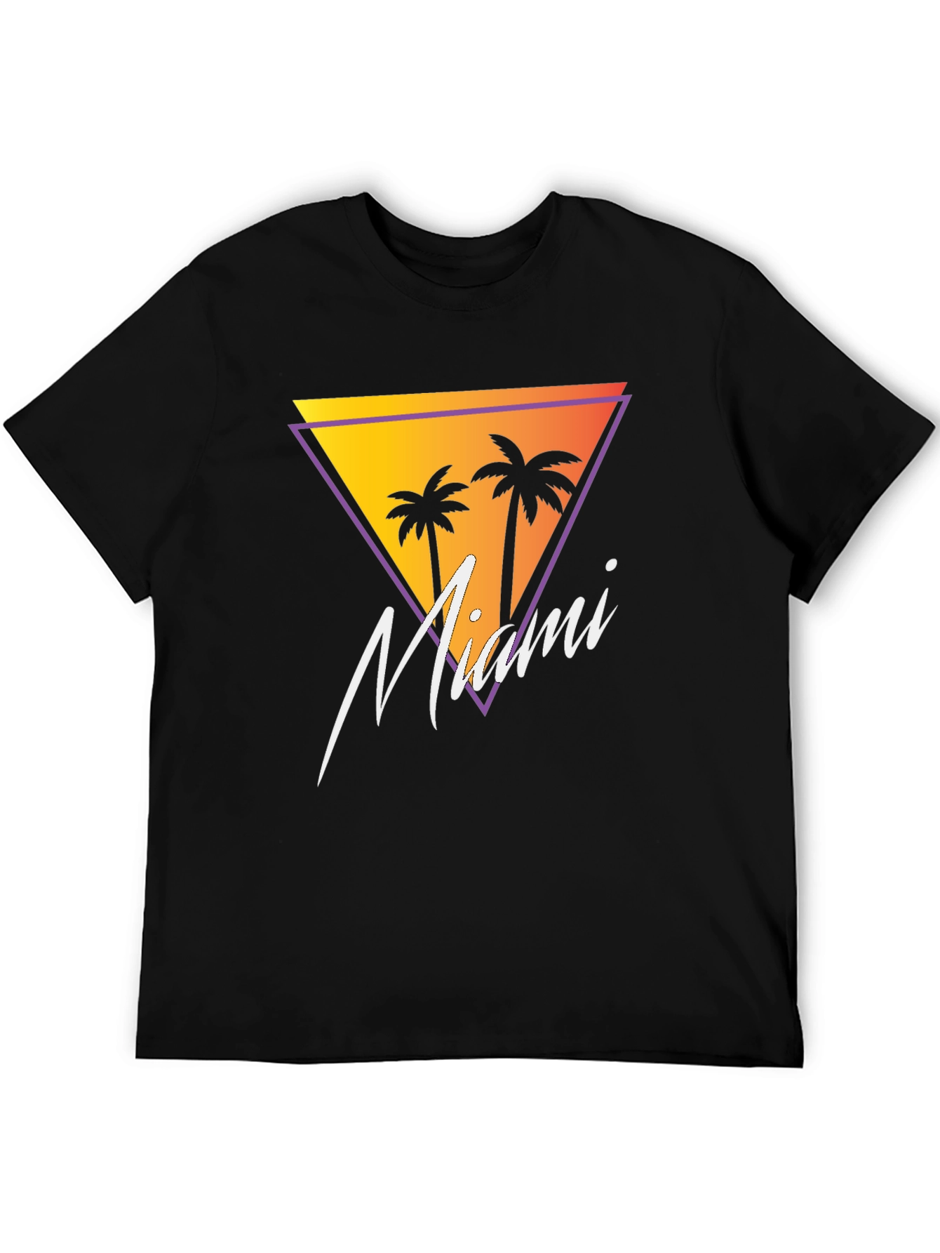 Miami Retro T-Shirt Palm Tree Triangle Black Tee - 5