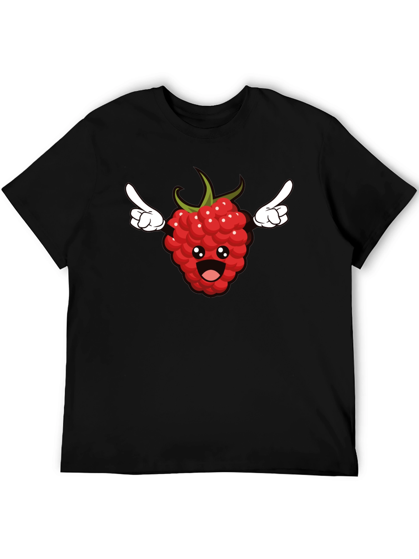 Black Funny Raspberry Cartoon Graphic T-Shirt - Black view 5