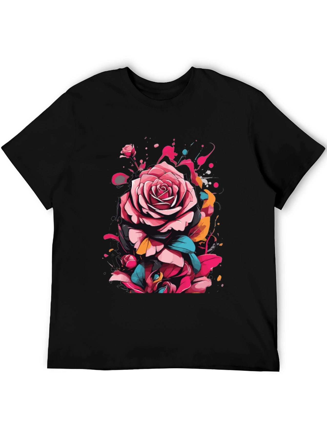 Black Floral Rose Graphic Tee - Abstract Art Shirt view 5