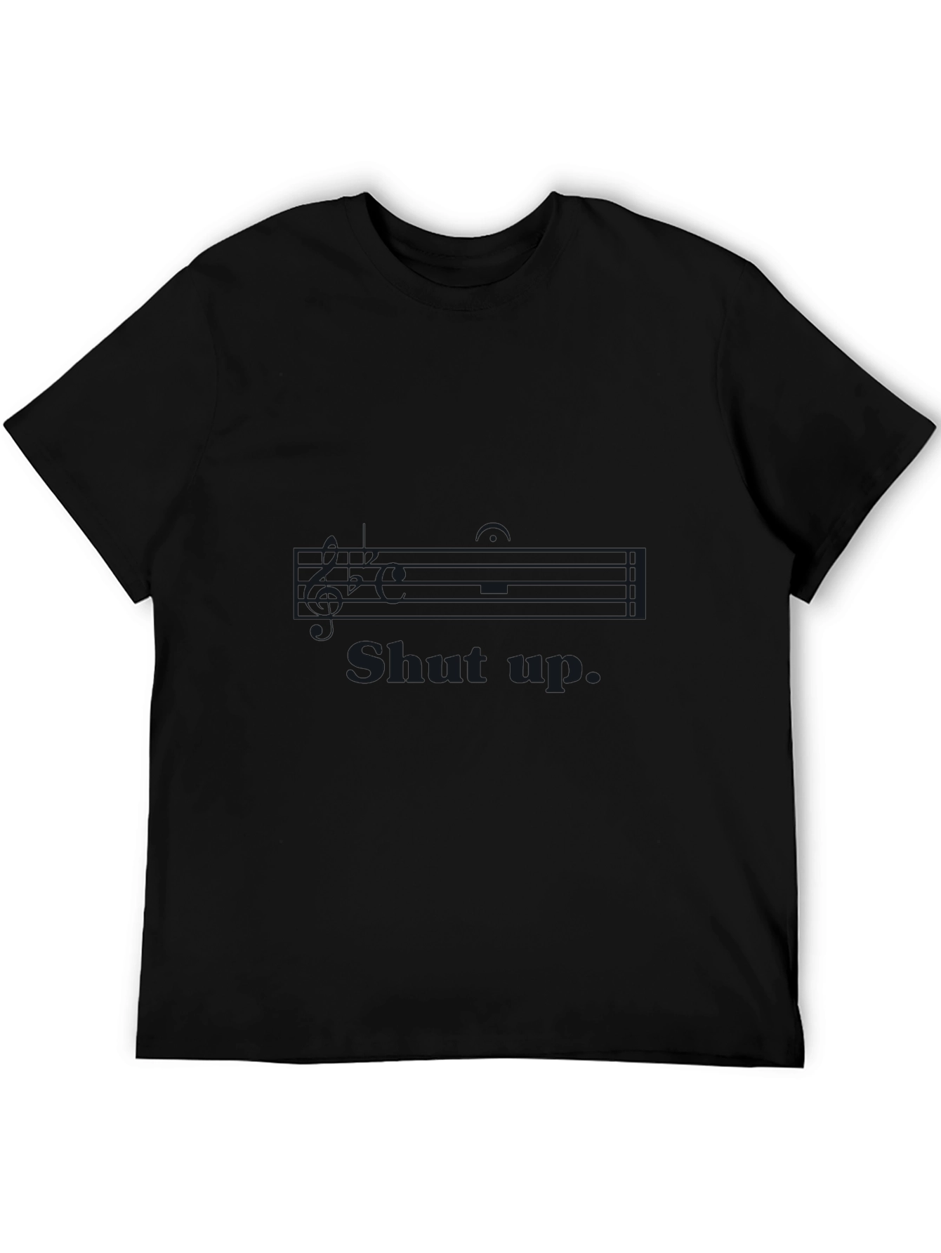 Black Black Graphic Tee - 'Shut Up' Music Note Design view 5