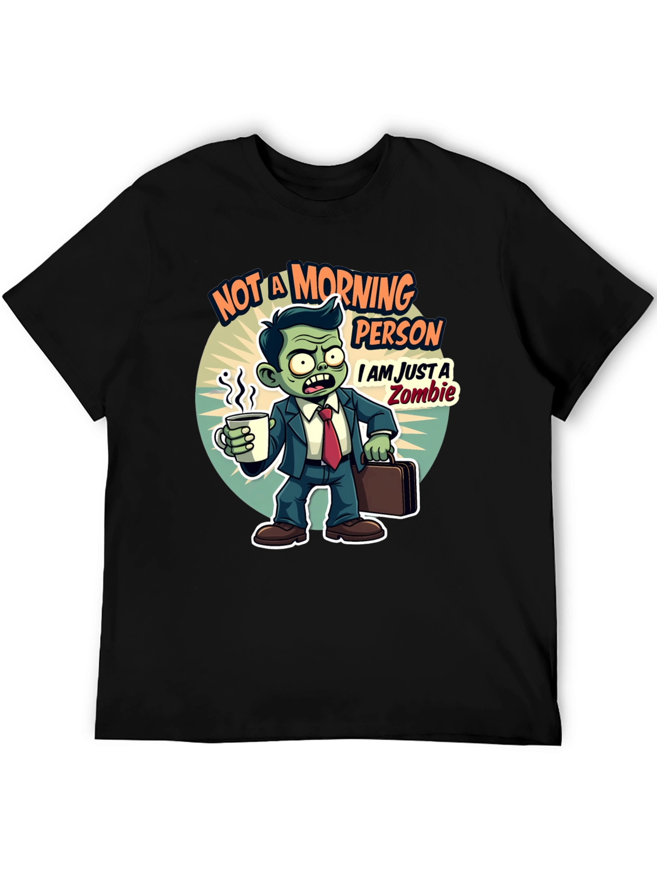 Black Zombie Morning Person Graphic T-Shirt view 5