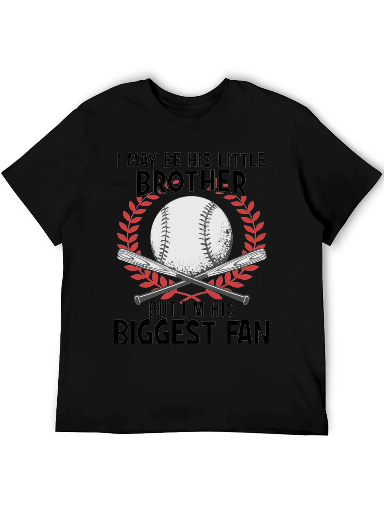 Black Little Brother Biggest Fan Baseball T-Shirt view 5