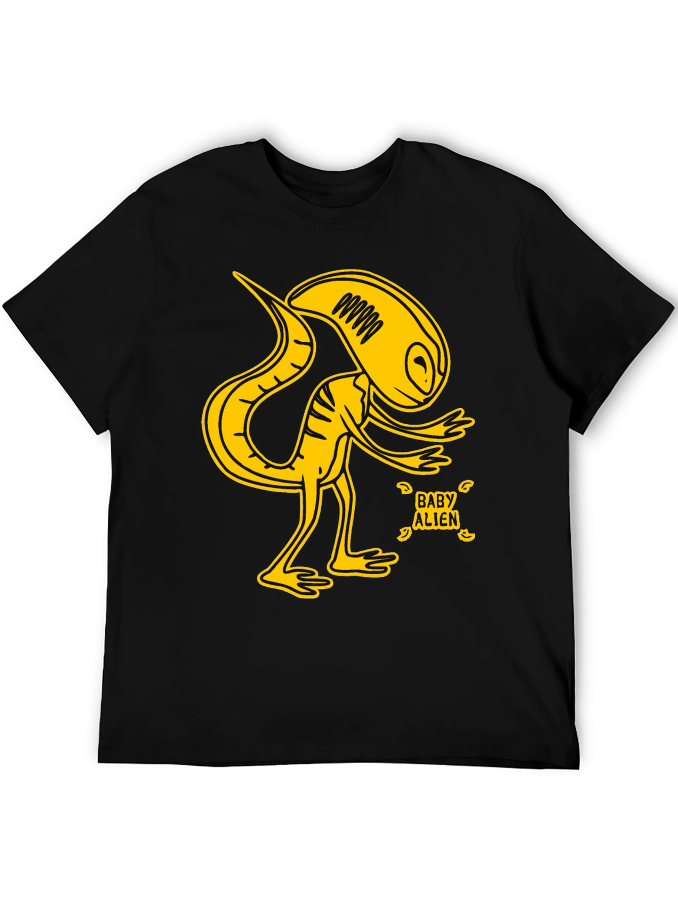 Black Baby Alien Graphic T-Shirt - Yellow Design view 5
