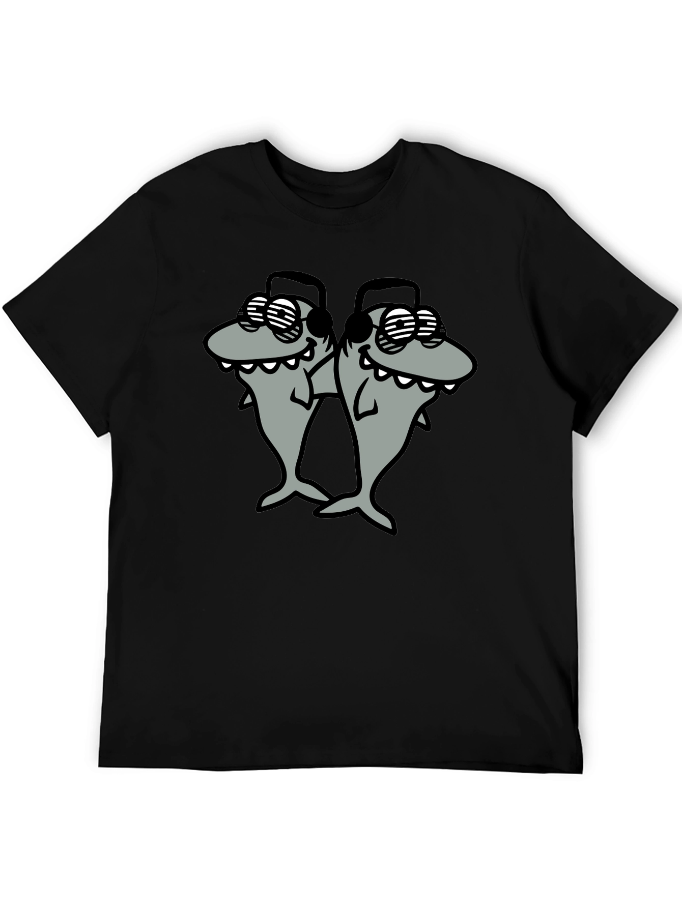 Black Shark DJ Black T-Shirt - Cool Cartoon Graphic Tee view 5