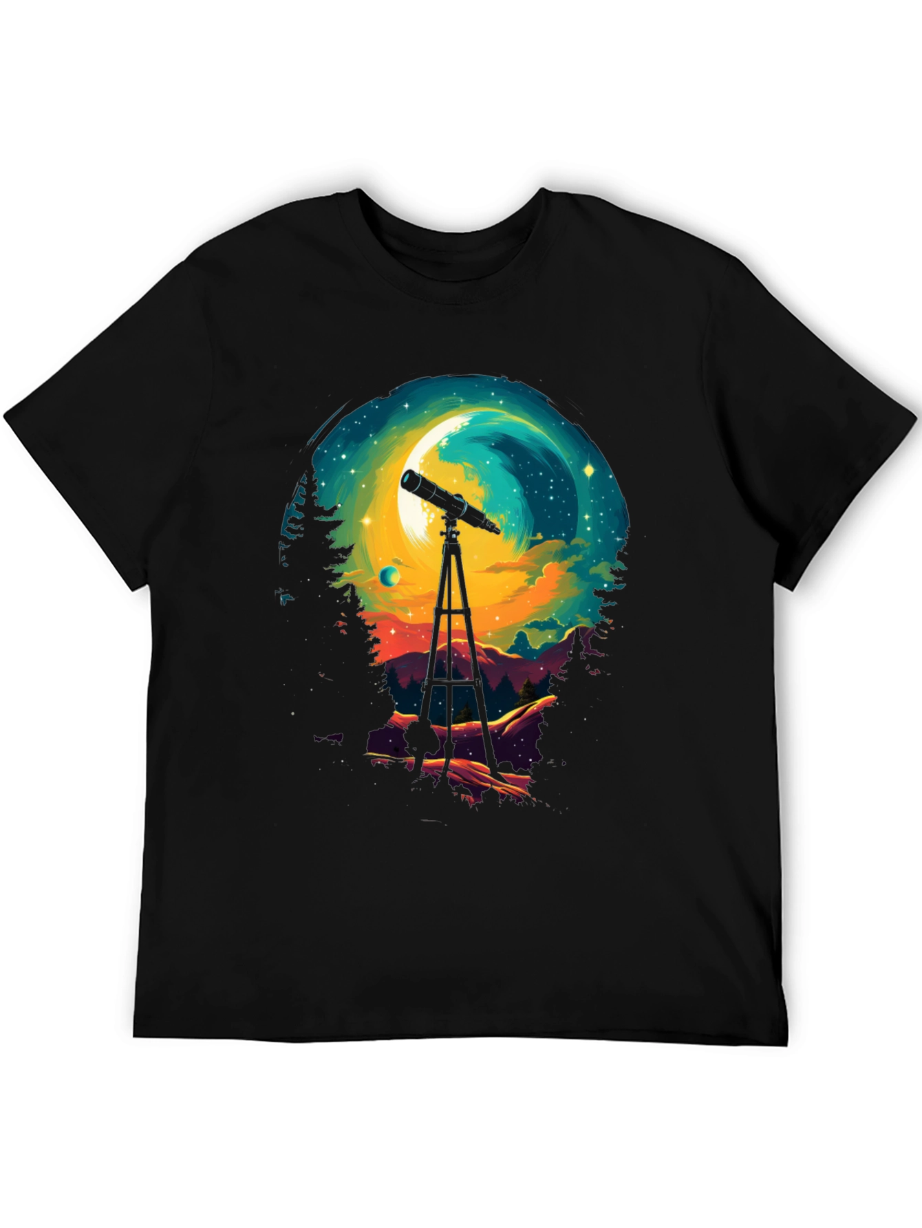Black Astronomy Night Sky Telescope Graphic T-Shirt view 5