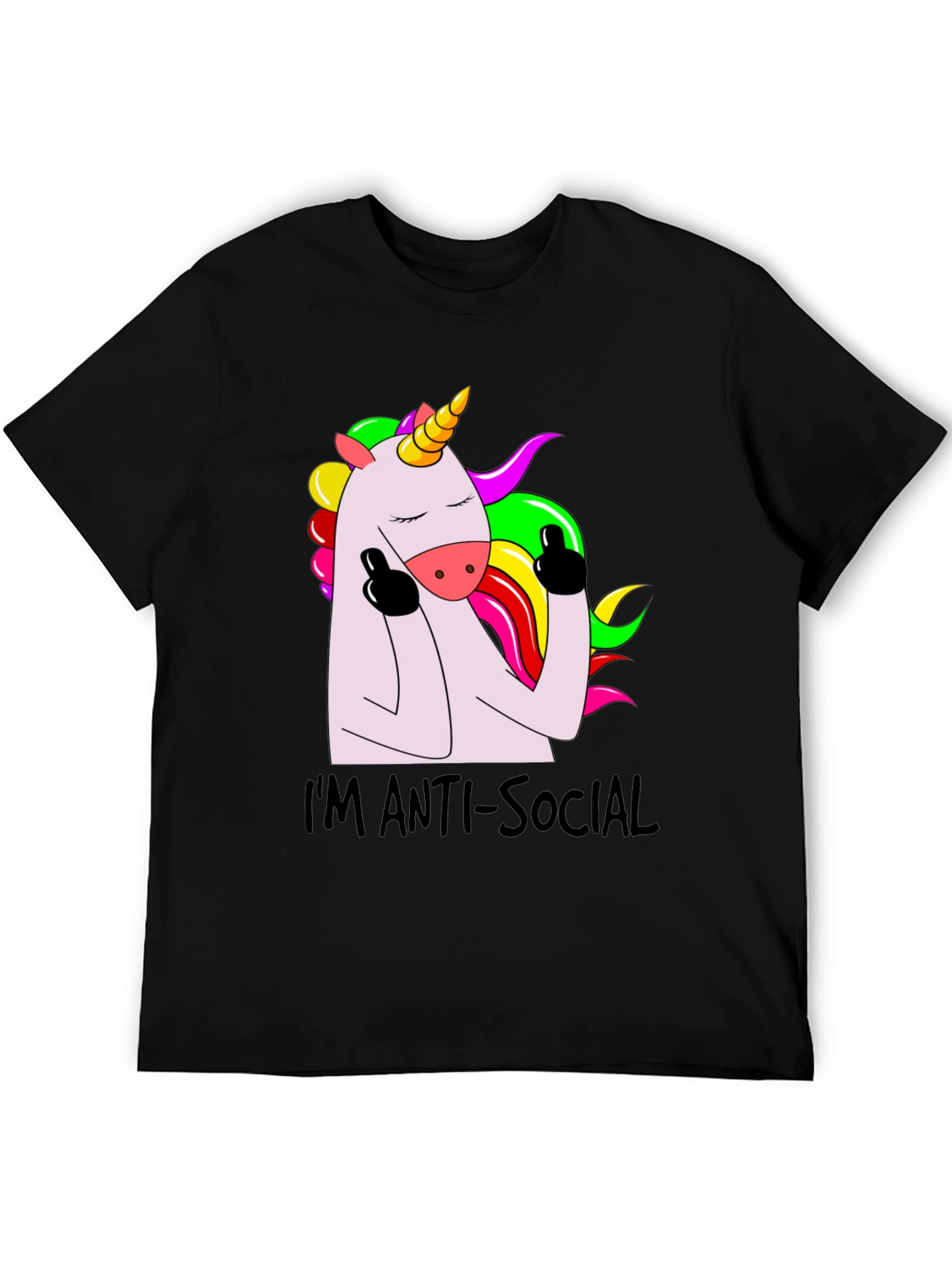 Black Anti-Social Unicorn Graphic Tee - Soft Black Cotton view 5