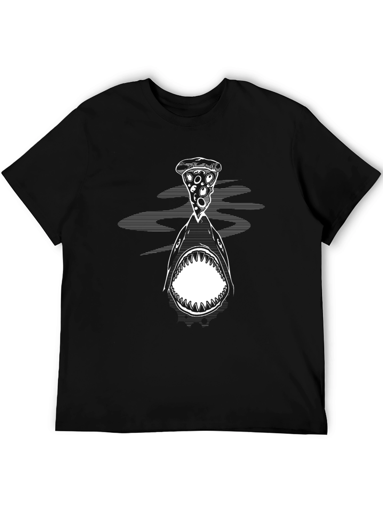 Black Pizza Shark Graphic Tee - Black Cotton T-Shirt view 5
