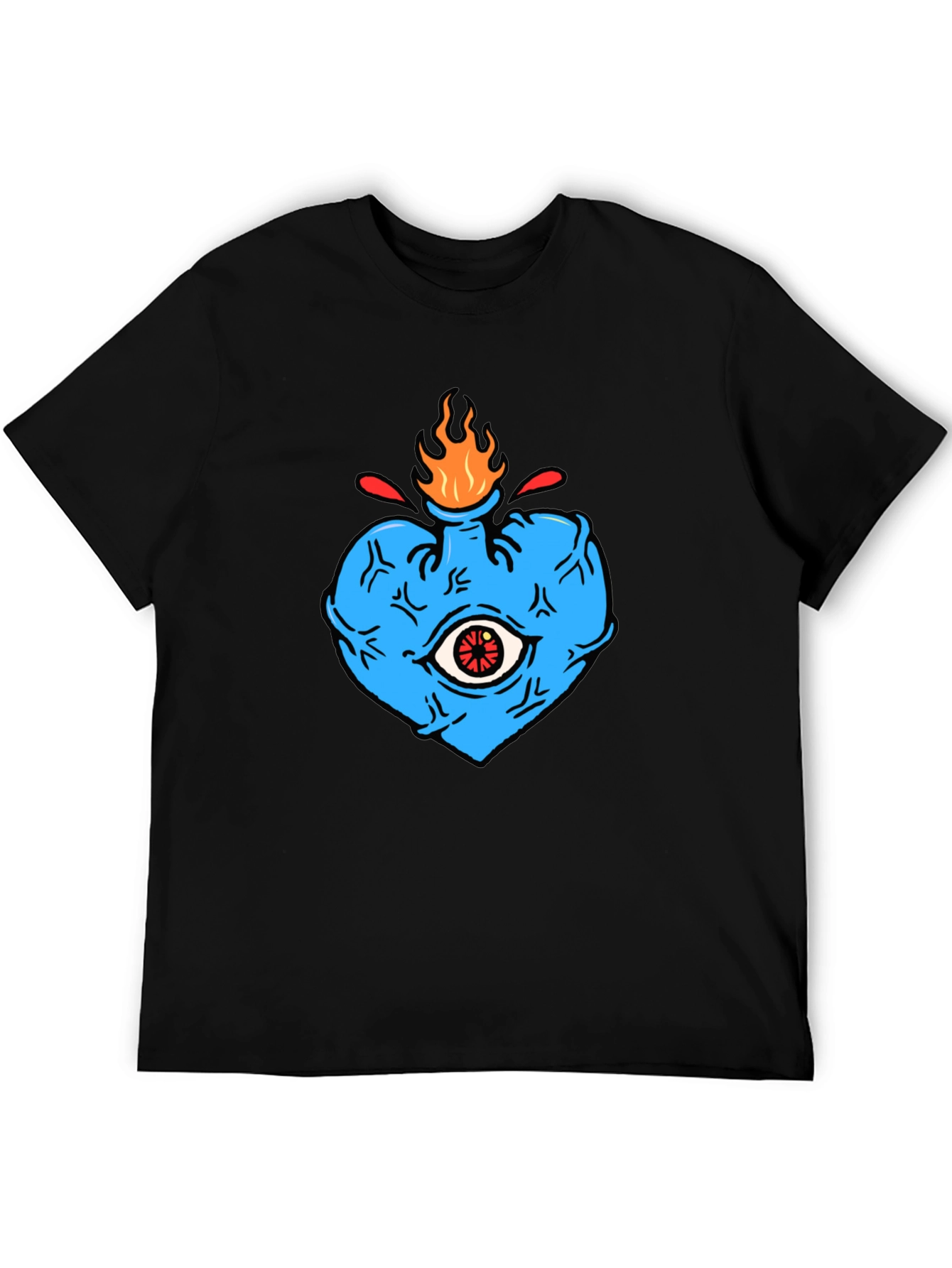 Black Men's Graphic Tee - Burning Heart Eye Design view 5