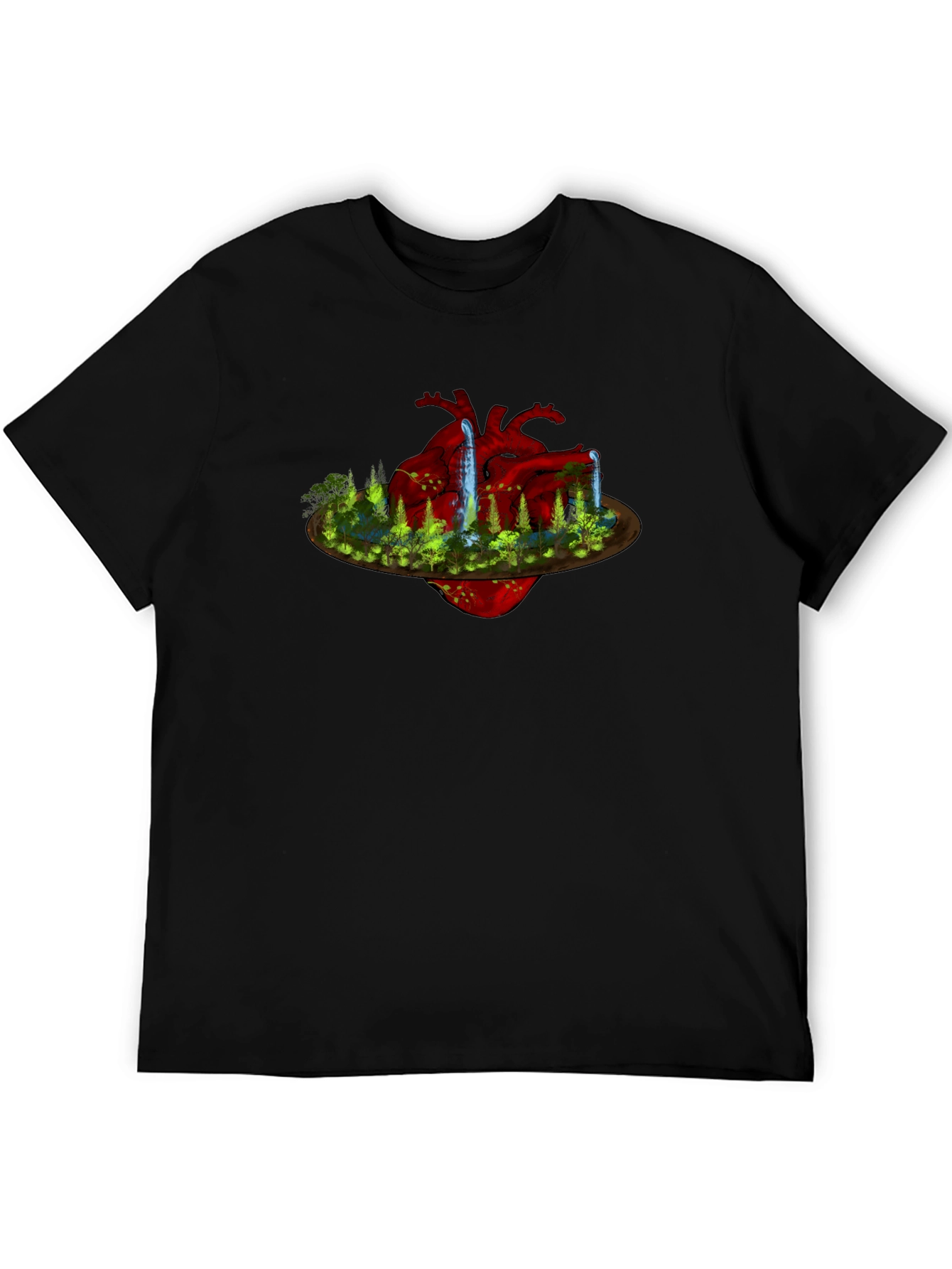 Black Surreal Heart Landscape Black T-Shirt view 5