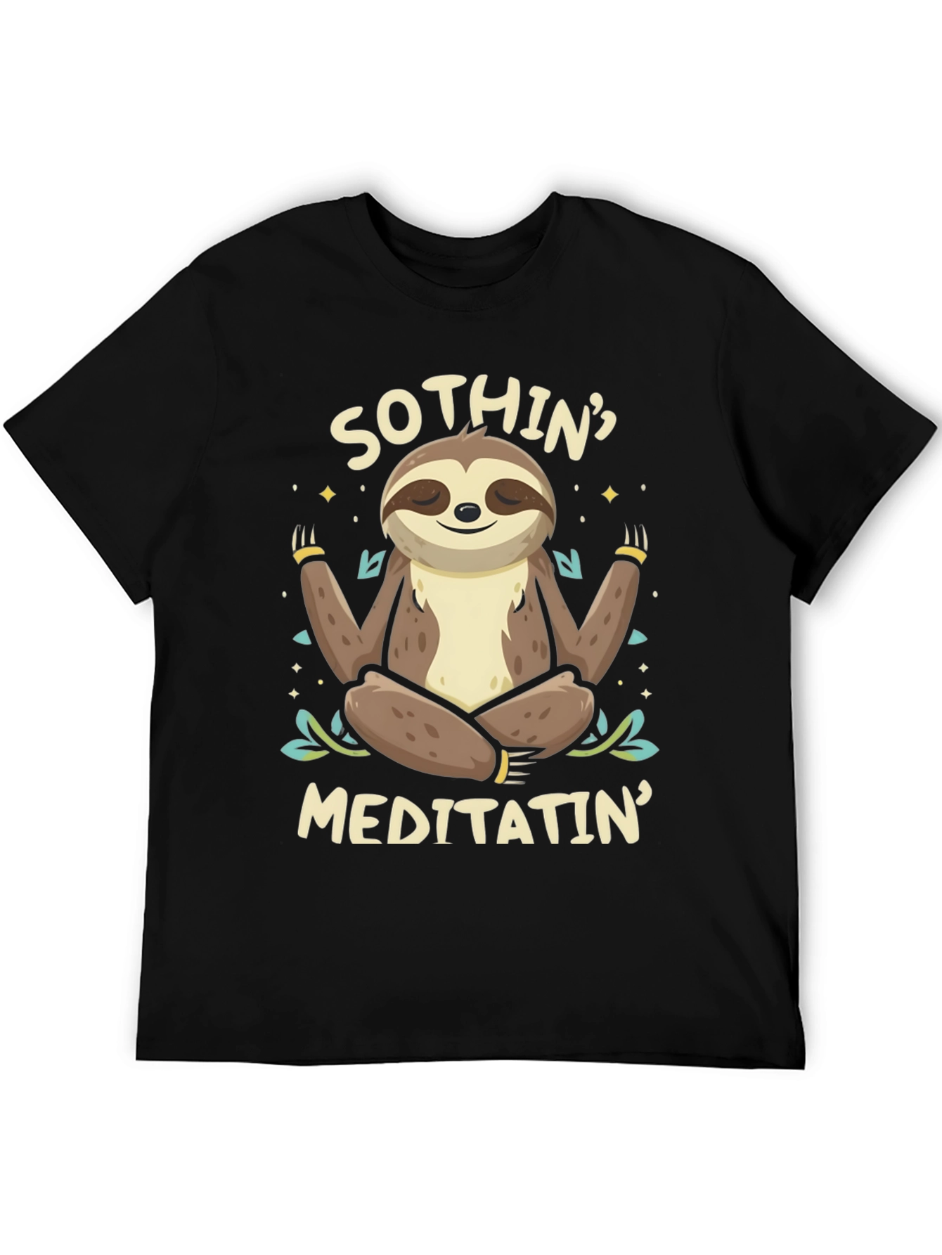 Black Men's "Sothin' Meditatin'" Sloth Graphic T-Shirt view 5