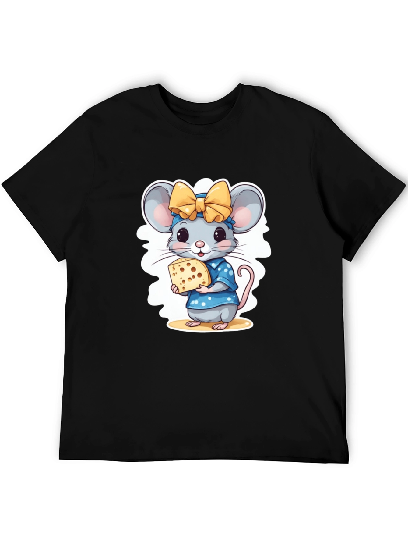 Black Cute Cartoon Mouse Cheese Lover T-Shirt view 5