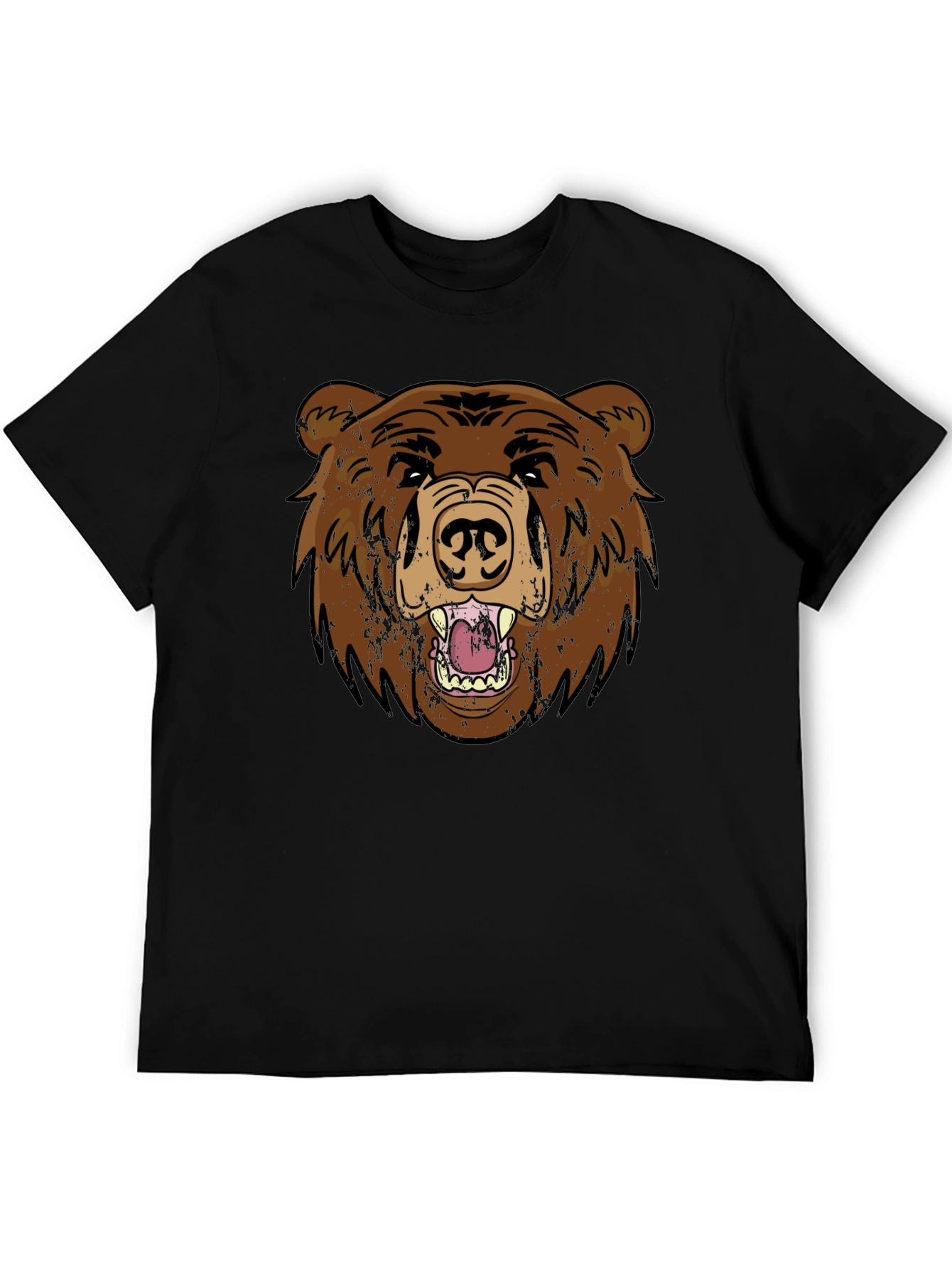 Black Grizzly Bear Graphic Tee - Black Cotton T-Shirt view 5