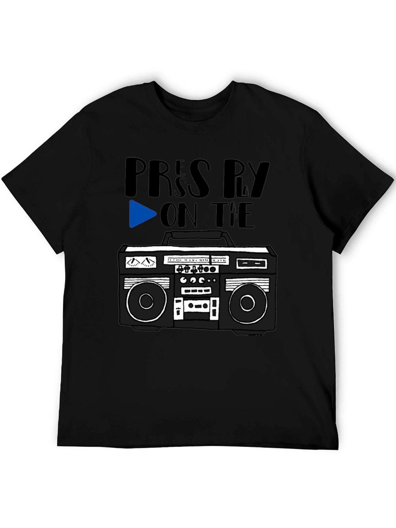 Black Retro Boombox Tee - Press Play On the Tape! view 5