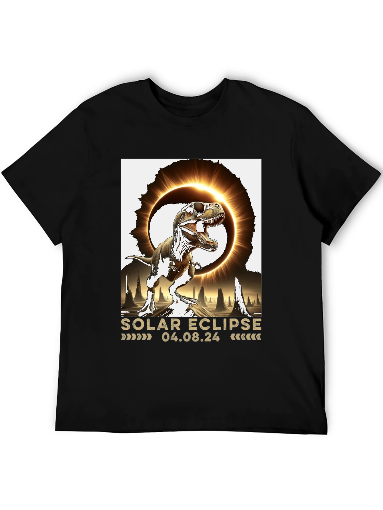 Black Solar Eclipse Dinosaur T-Shirt view 5
