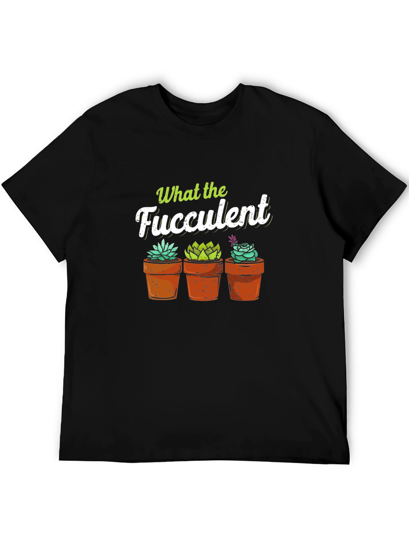 Black What the Fucculent T-Shirt - Potted Succulents view 5