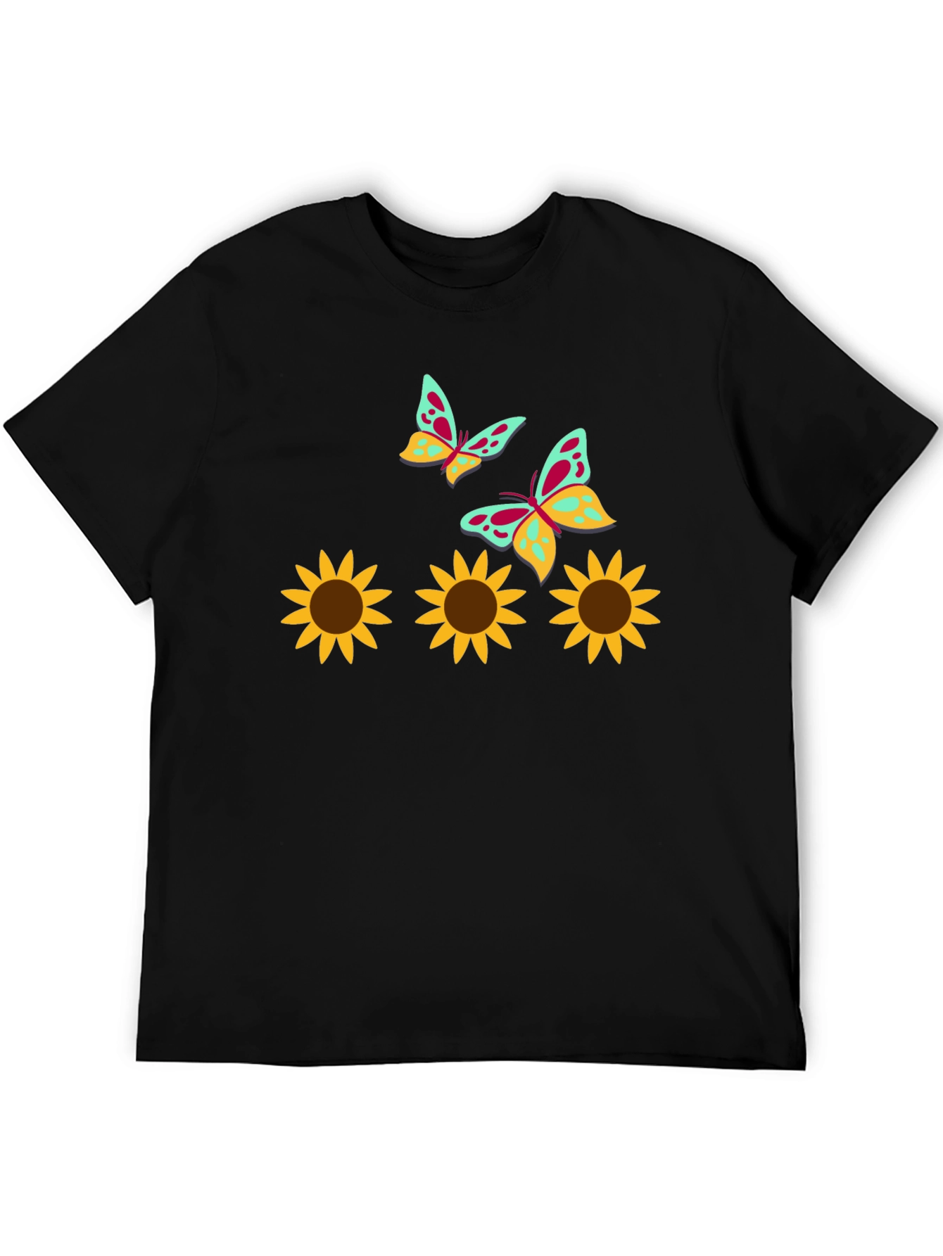 Black Sunflower and Butterfly Graphic Tee view 5