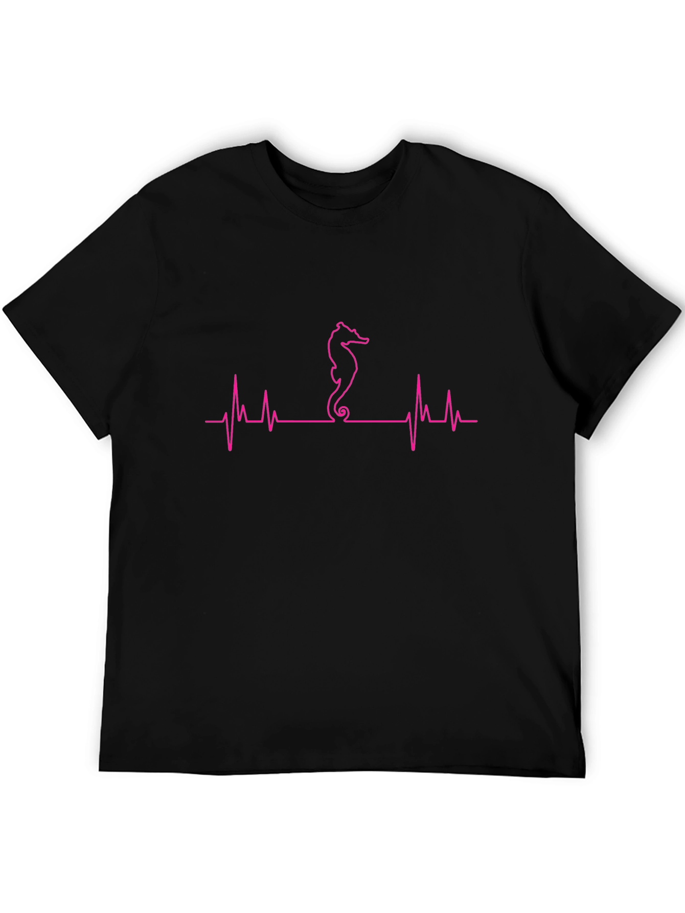 Black Seahorse Heartbeat Graphic Tee - Black Cotton T-Shirt view 5