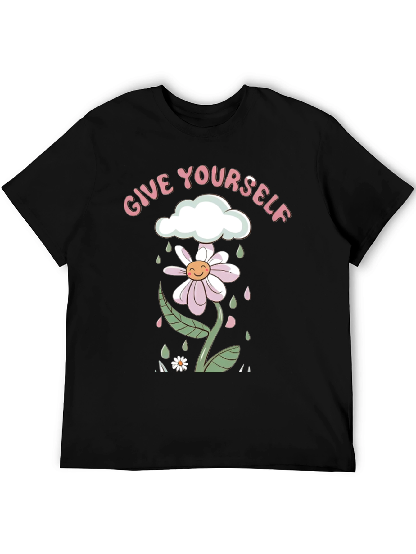 Black Give Yourself Flower Tee - Black Graphic Print Shirt view 5
