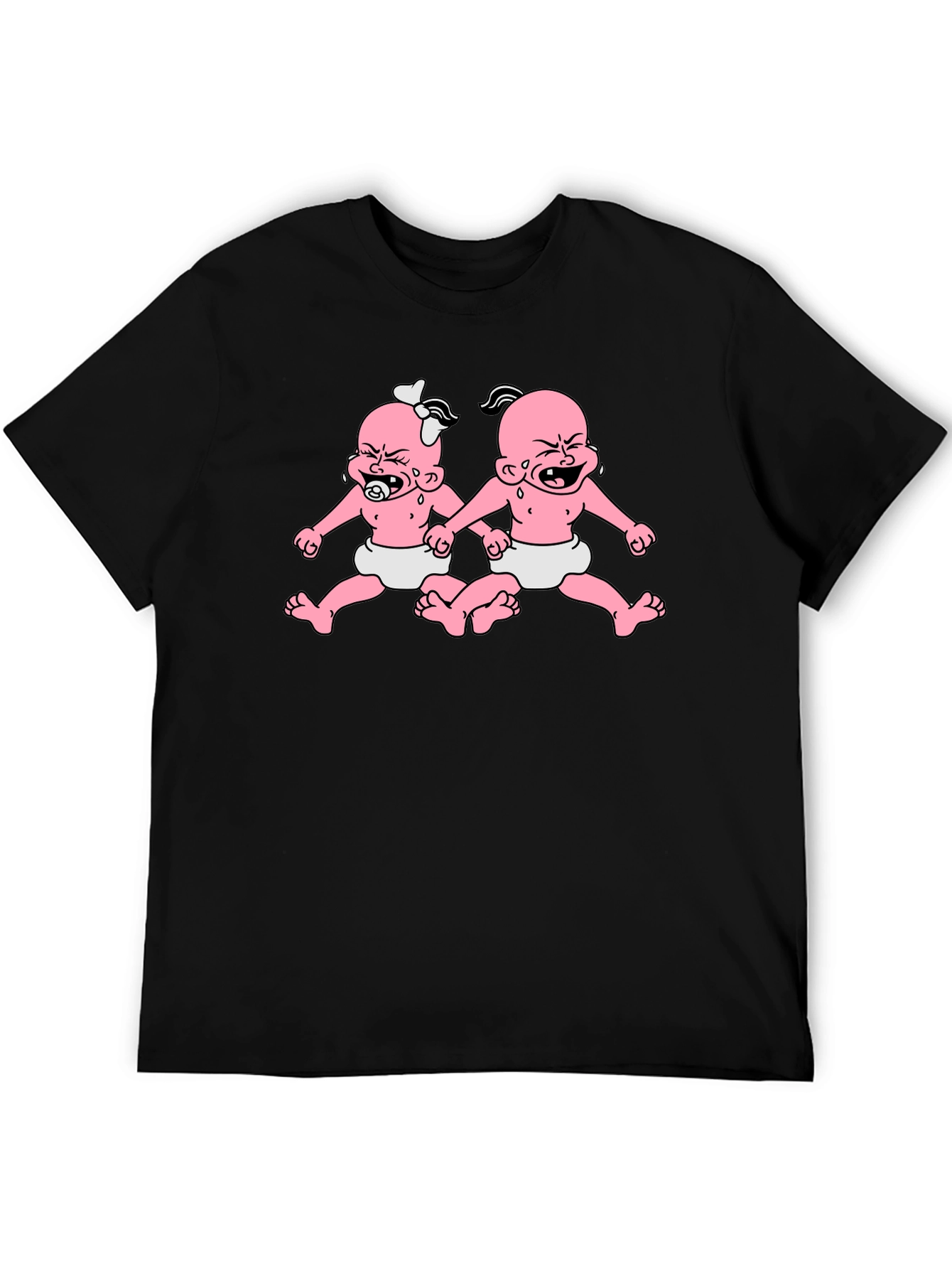 Black Funny Twin Babies Graphic Tee - Black view 5