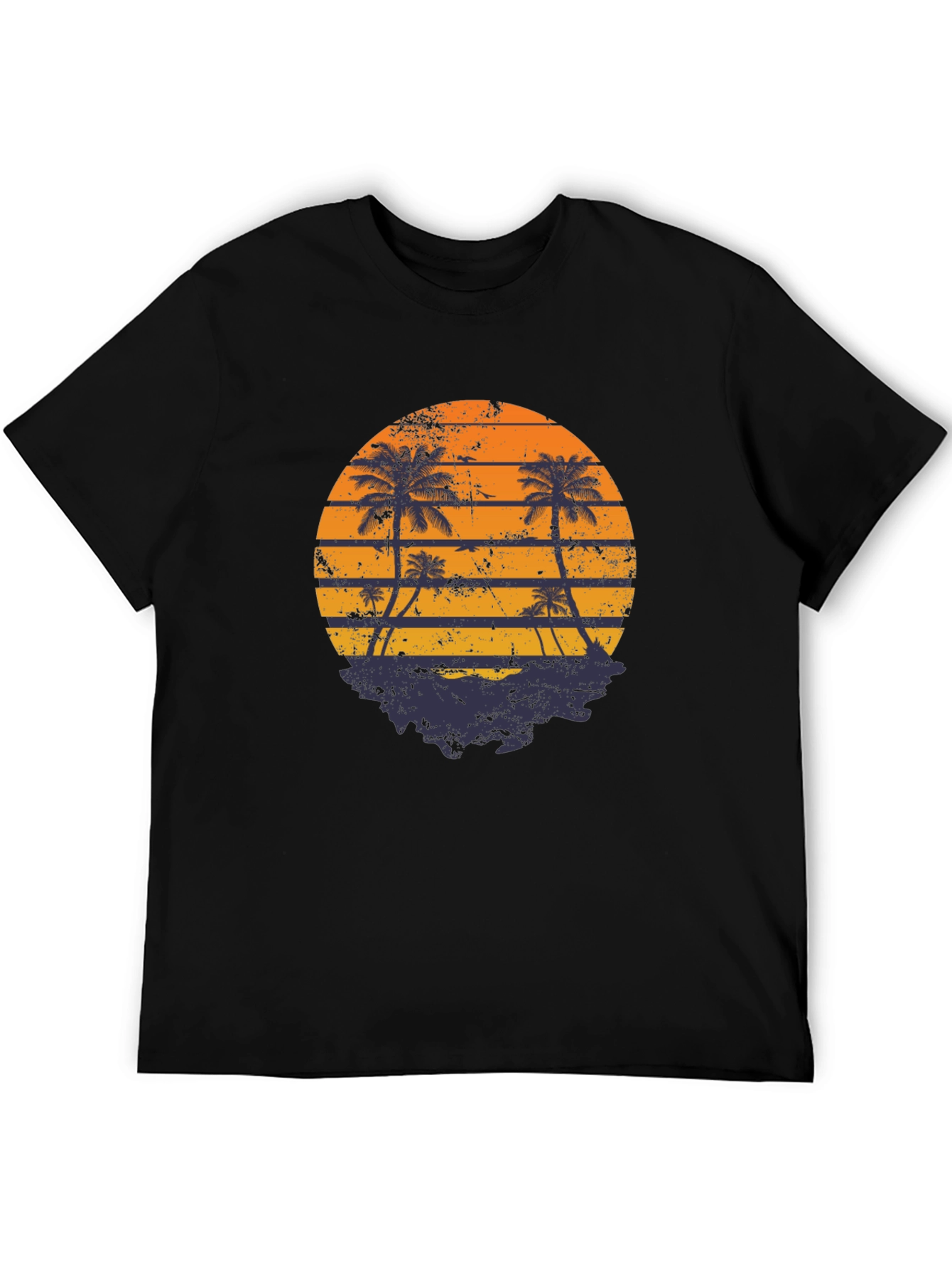Black Retro Sunset Palm Tree Graphic T-Shirt view 5