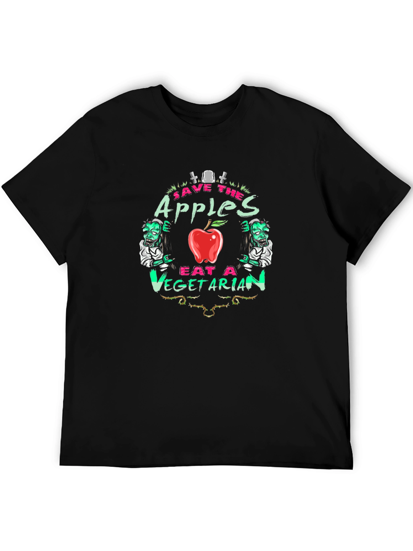 Black Save the Apples Eat a Vegetarian T-Shirt view 5