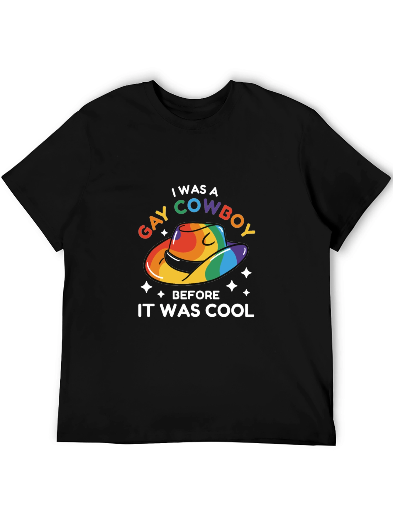 Black Gay Cowboy Pride T-Shirt - Rainbow Cowboy Hat view 5
