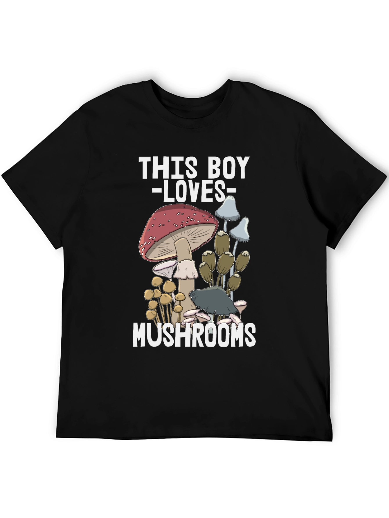 Black This Boy Loves Mushrooms T-Shirt view 5