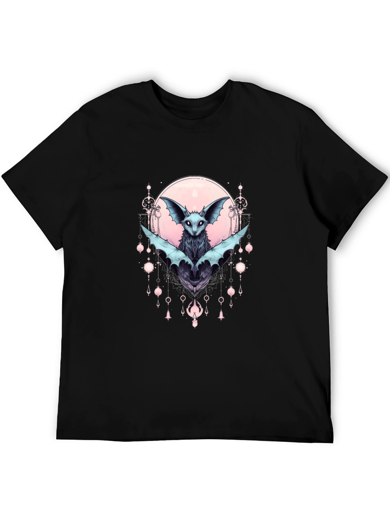 Black Gothic Bat Graphic Tee - Black Cotton T-Shirt view 5