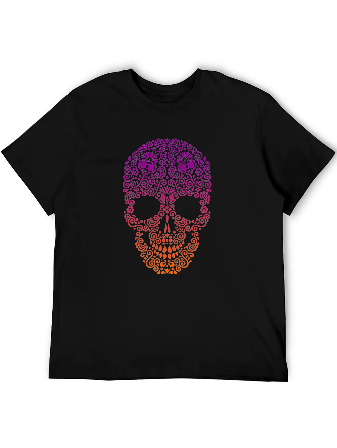 Black Ornamental Skull Graphic Tee - Black Cotton T-Shirt view 5