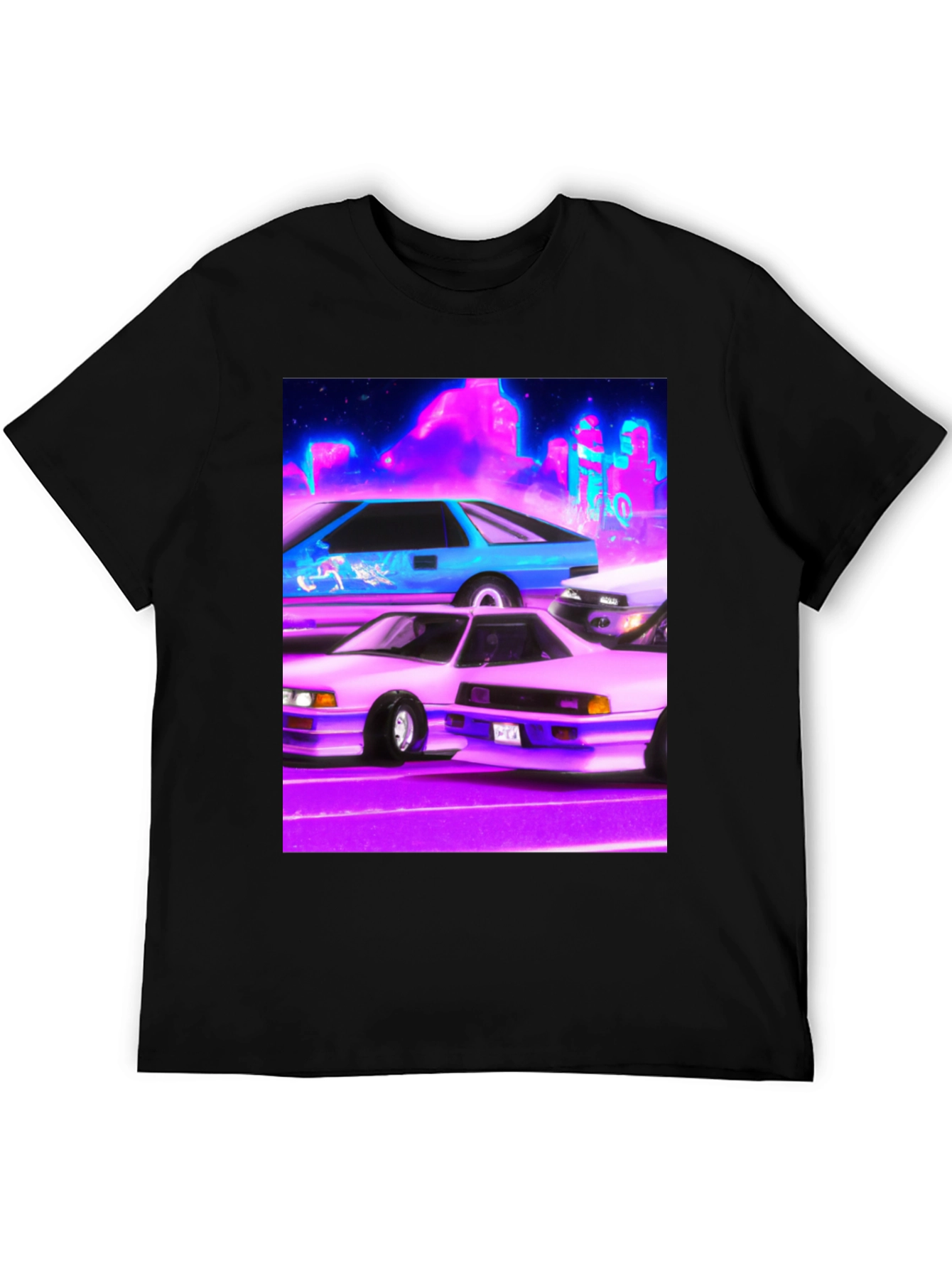 Black Retro Cars Graphic Tee - Black Cotton Blend Shirt view 5