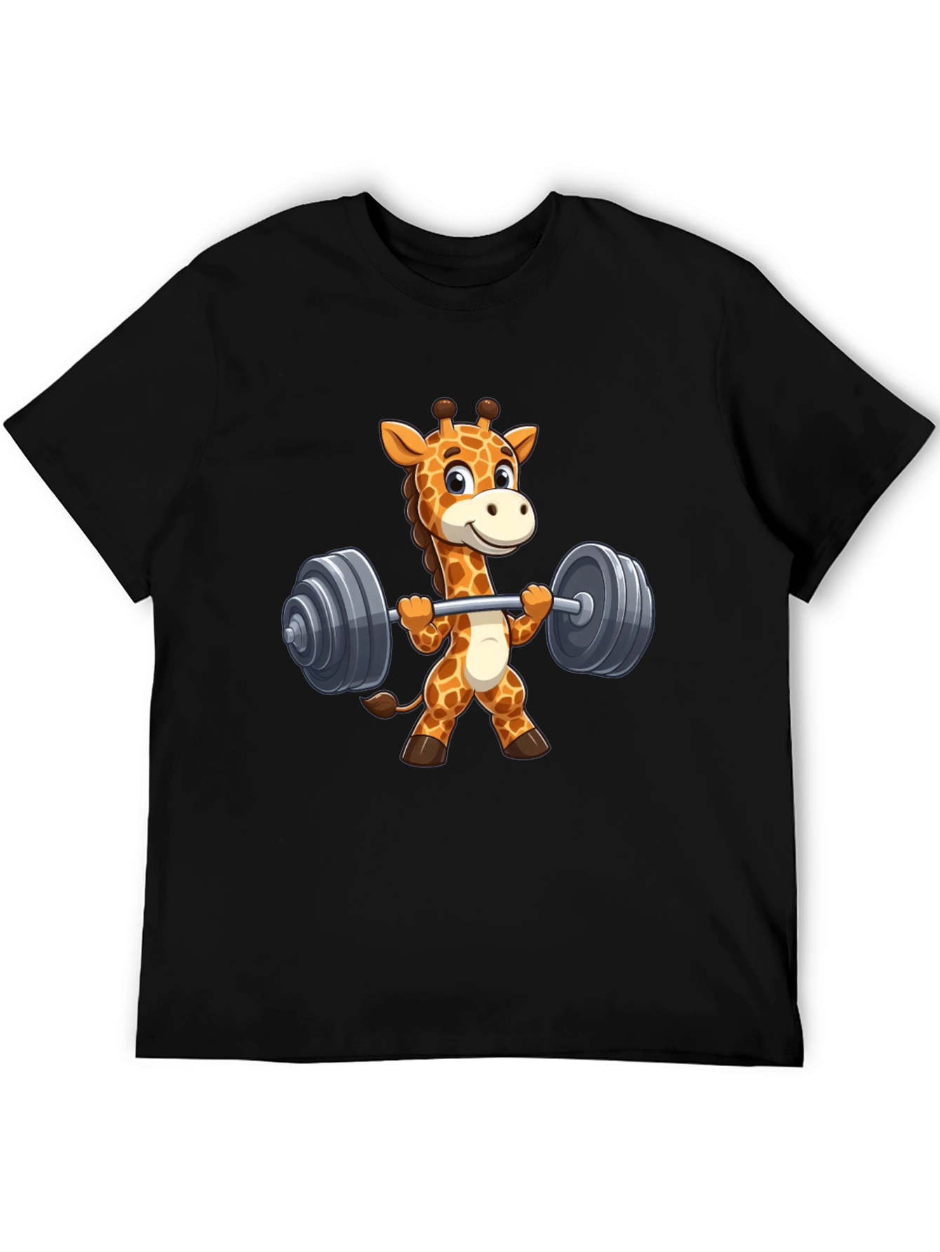 Black Giraffe Lifting Weights Graphic T-Shirt - Black view 5