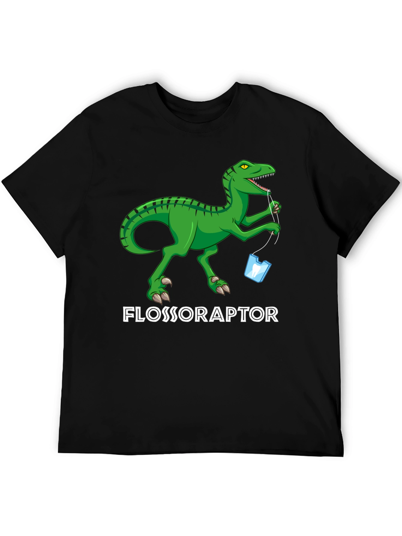 Black Flossoraptor T-Shirt - Dental Hygiene Dinosaur Tee view 5
