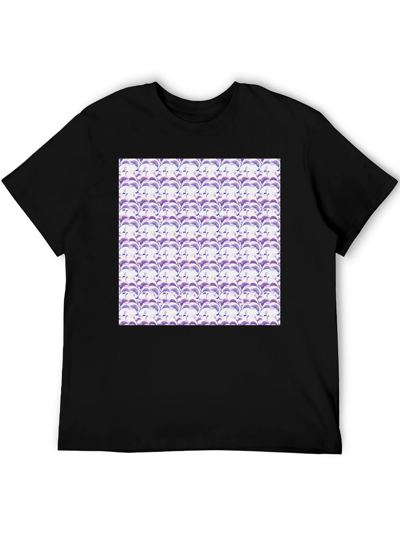 Black Purple Floral Pattern Men's Black Tee view 5