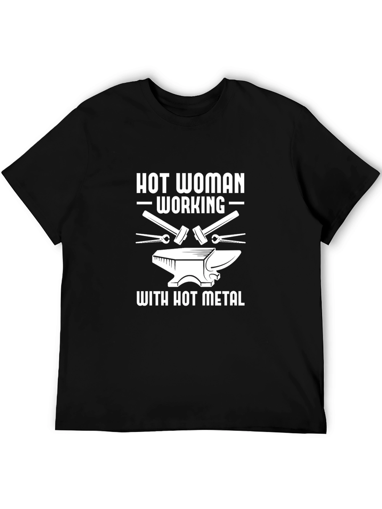 Black Hot Woman Working with Hot Metal Black T-Shirt view 5