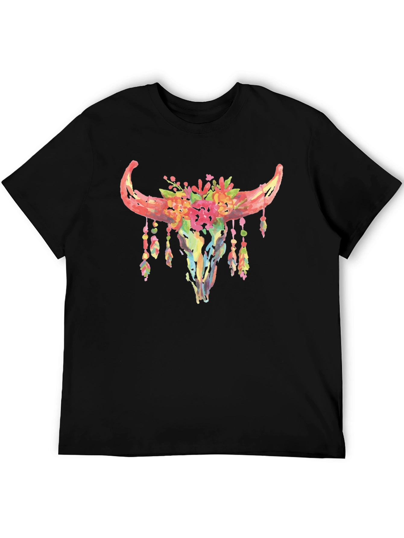 Black Floral Bull Skull Graphic T-Shirt view 5