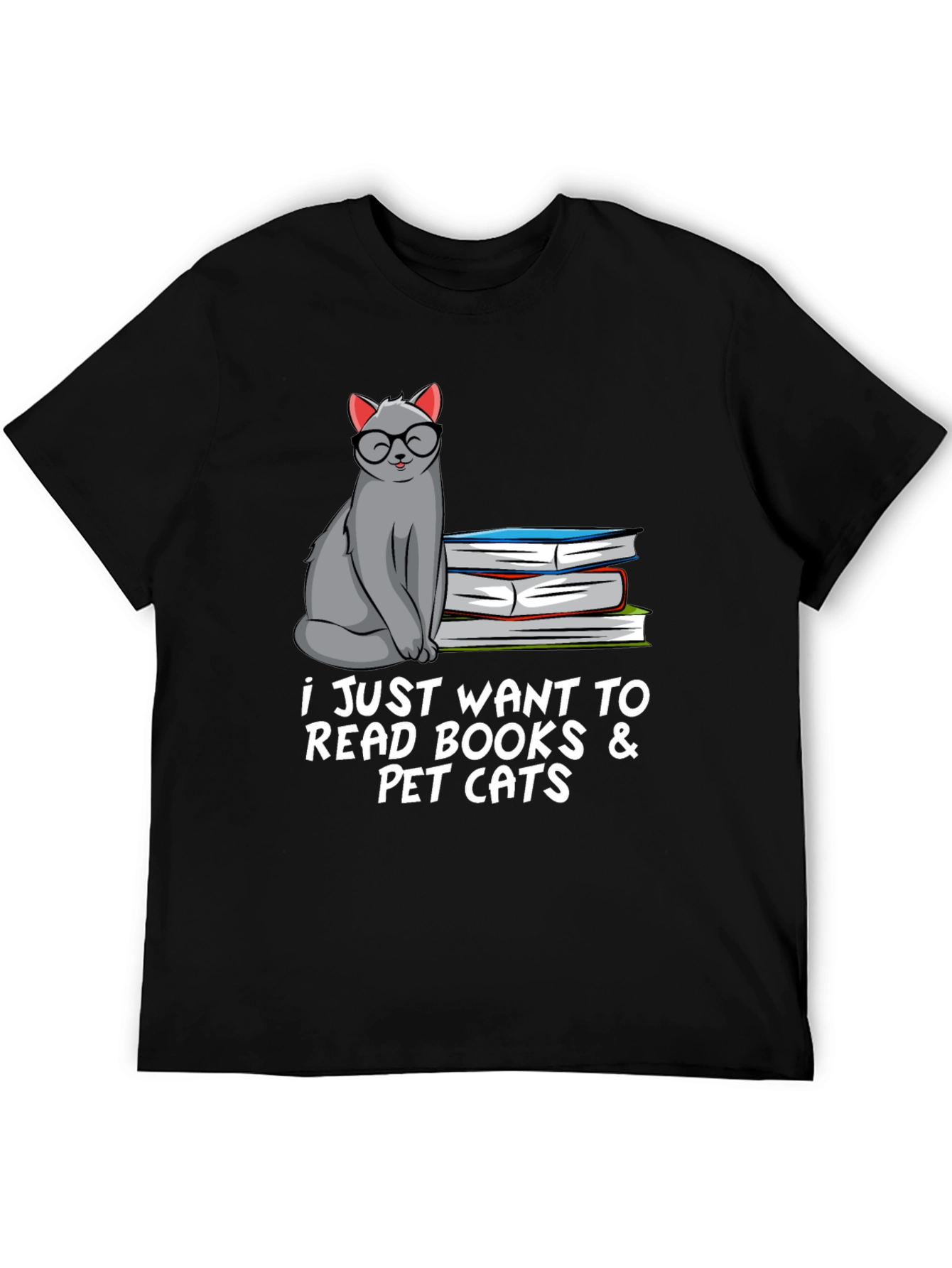 Black Bookish Cat Lover T-Shirt: Read Books & Pet Cats view 5