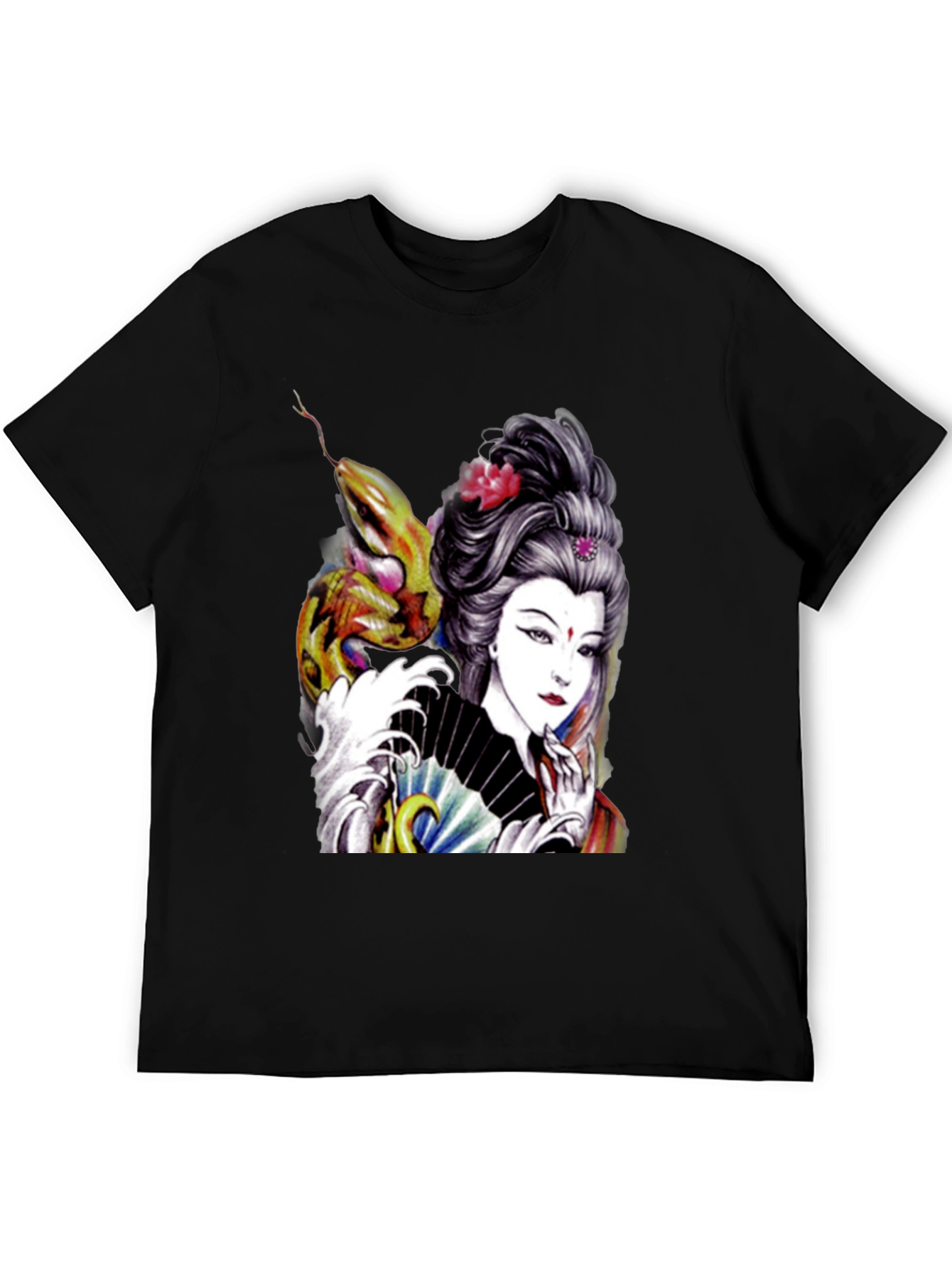 Black Geisha Snake Graphic Print Black T-Shirt view 5