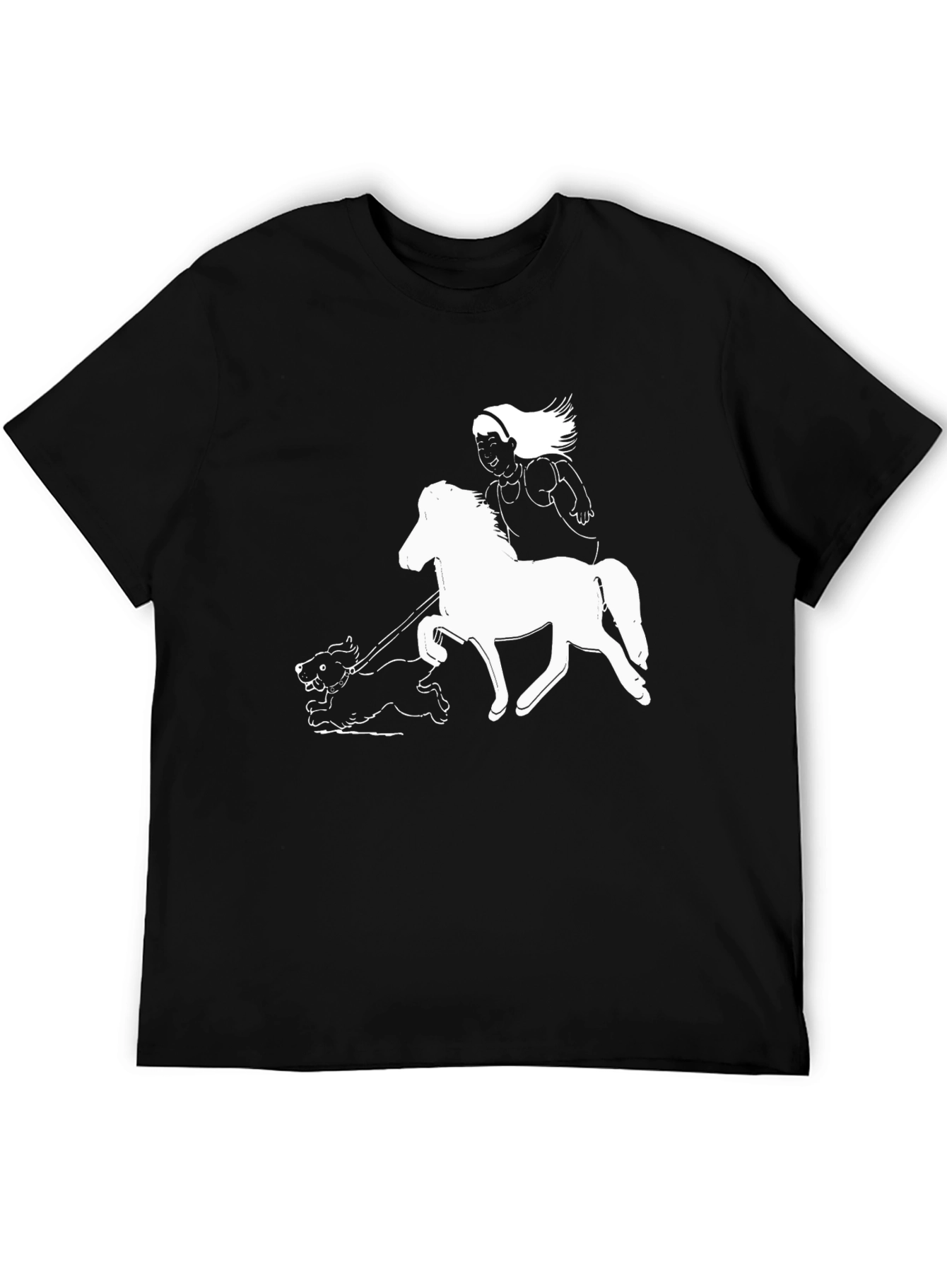 Black Horse & Dog Tee - Fun Graphic Print on Black Shirt view 5