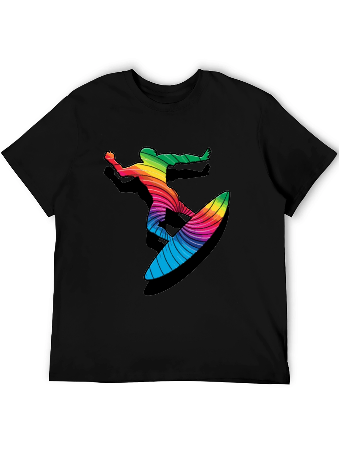 Black Rainbow Surfer Graphic Tee - Black Cotton T-Shirt view 5