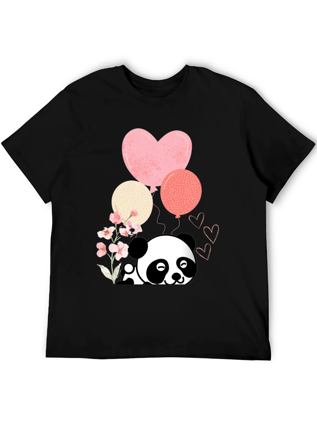 Black Cute Panda & Balloons Graphic Tee view 5