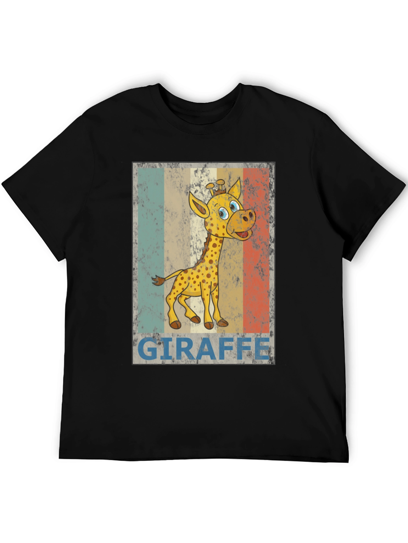Black Giraffe Cartoon Print Black T-Shirt view 5