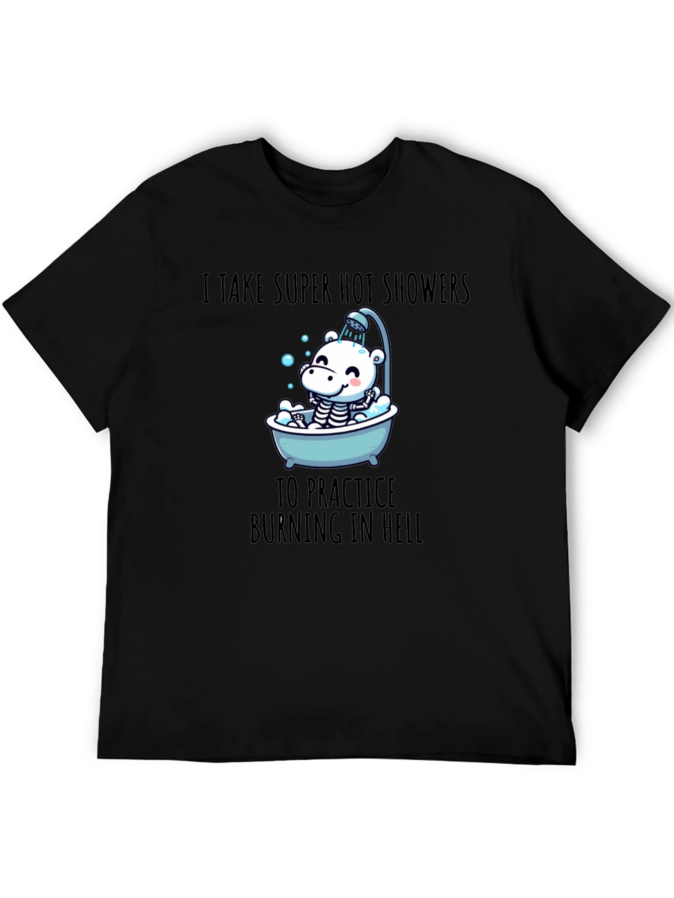 Black Funny 'Burning in Hell' Shower T-Shirt view 5
