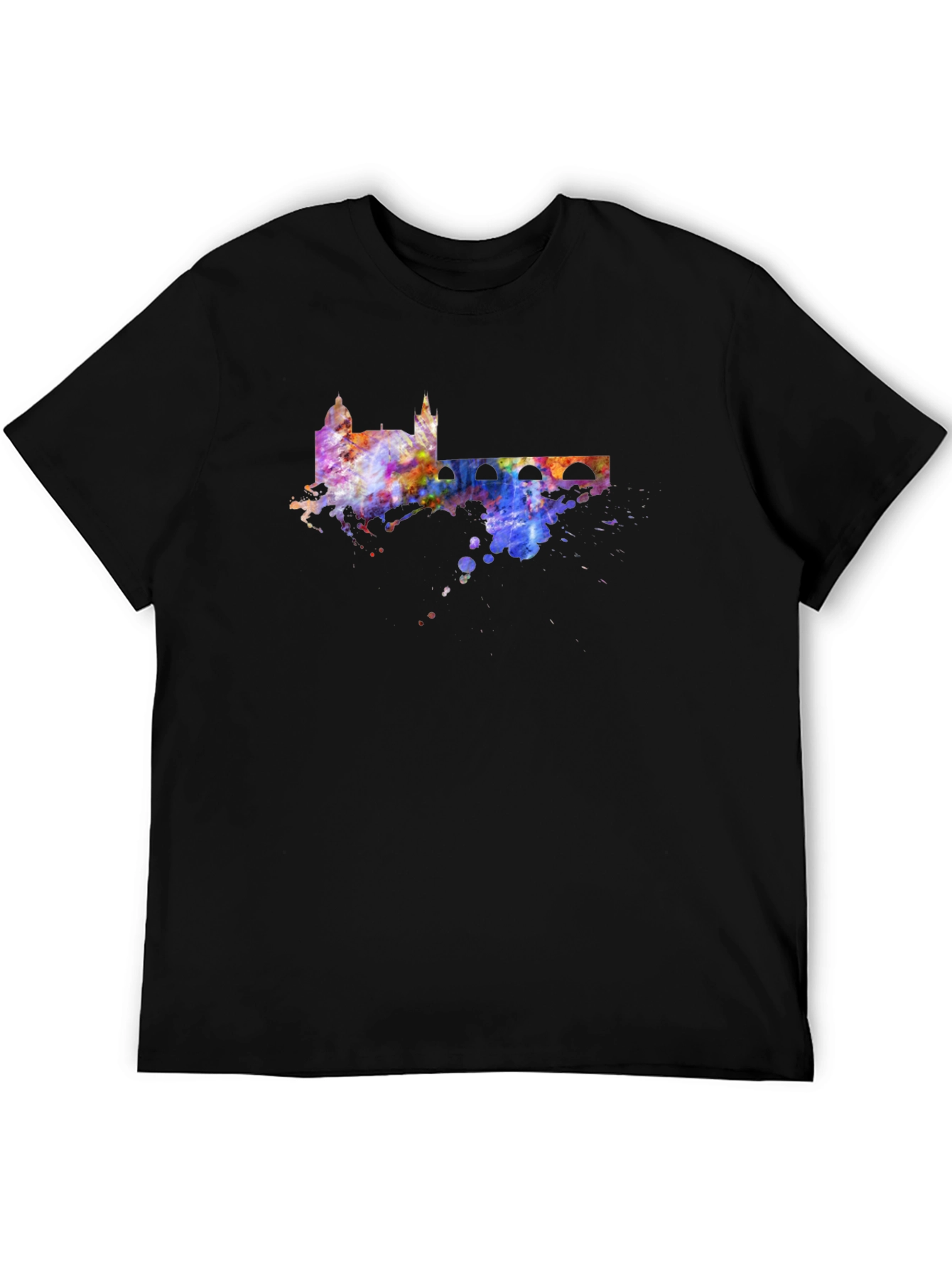 Black Watercolor Cityscape Black T-Shirt view 5