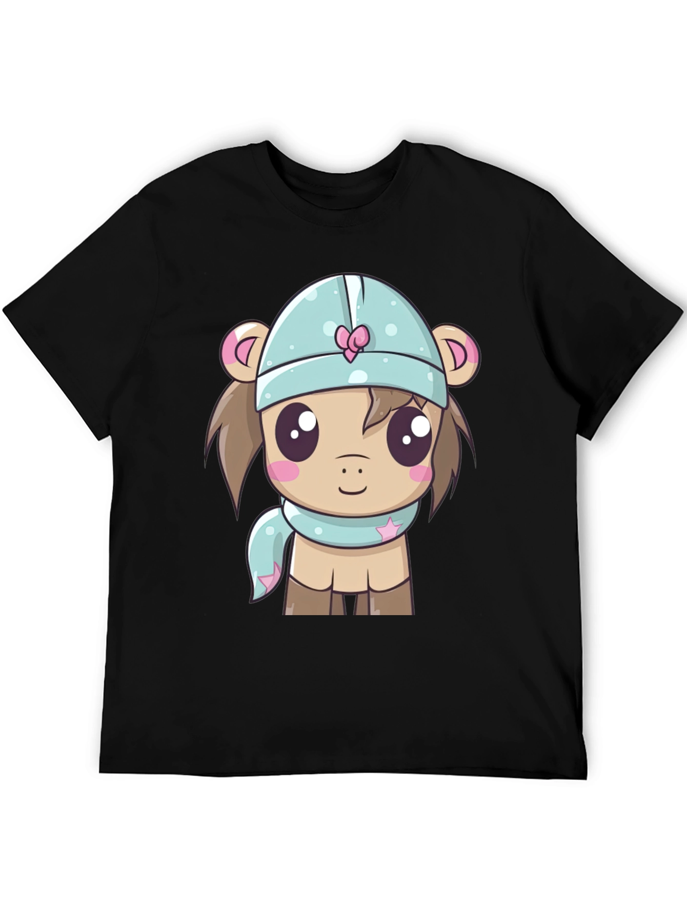 Black Cute Cartoon Animal Black T-Shirt view 5