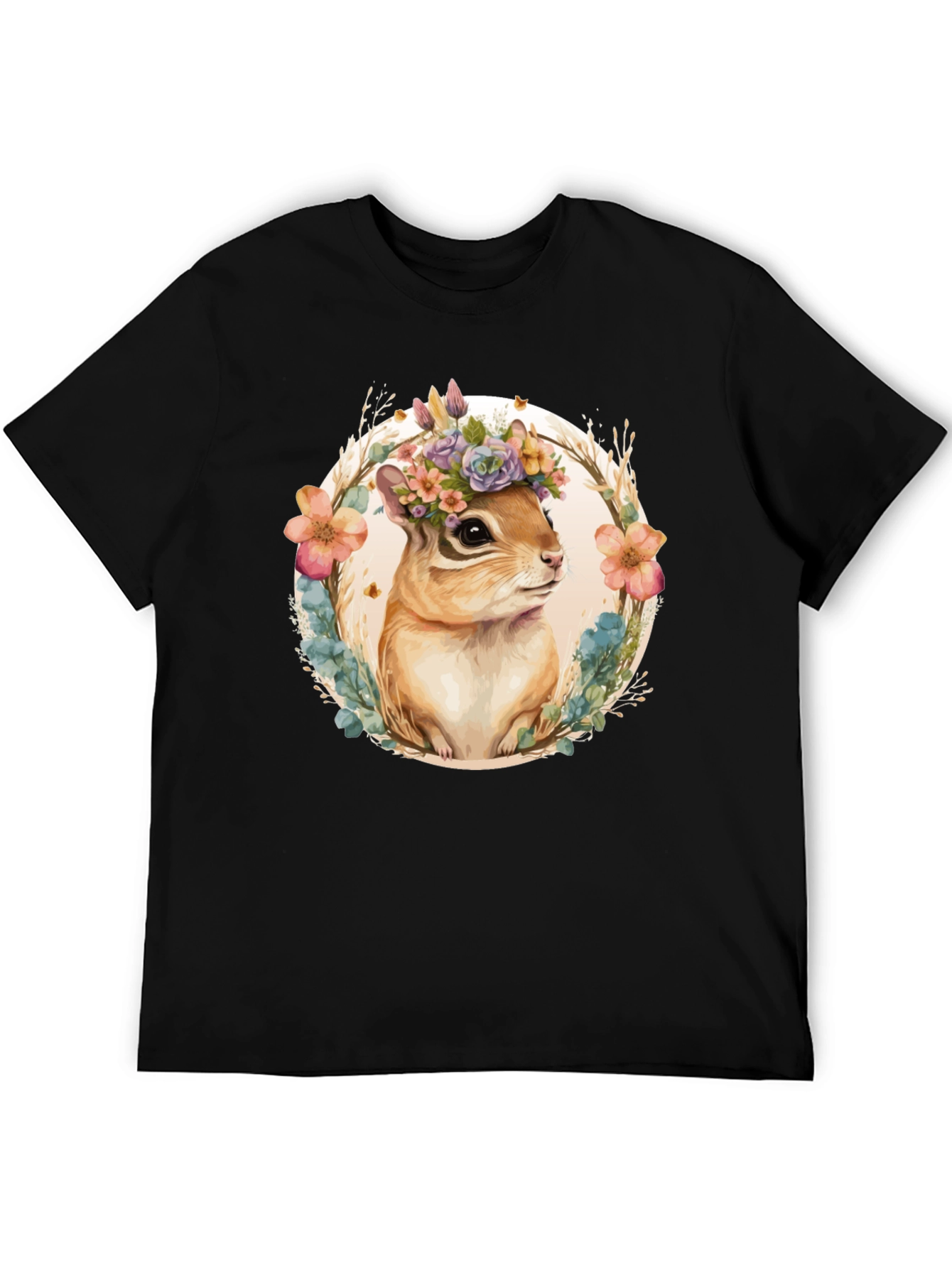 Black Floral Chipmunk Graphic Tee view 5